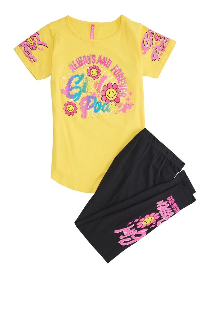 Girls Always And Forever Girl Power Tee and Leggings, Yellow, Size 14-16