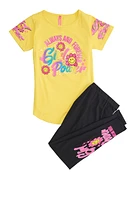 Girls Always And Forever Girl Power Tee and Leggings, Yellow, Size 14-16