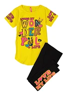 Girls Love My Life Graphic Top and Leggings, Yellow,