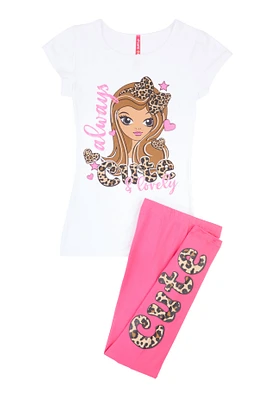 Girls Always Cute And Lovely Tee with Leggings, Pink,