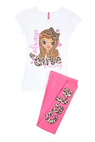 Girls Always Cute And Lovely Tee with Leggings, Pink, Size 10-12