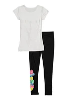 Girls Happier Blessed Bear Tee and Leggings, White, Size 10-12