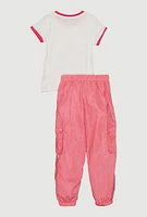 Girls New York Glitter Graphic Top and Nylon Joggers, Pink, Size 14-16