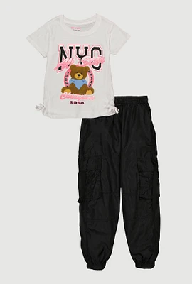 Girls Glitter NYC Teddy Bear Graphic Top and Cargo Joggers, Multi, Size 10-12