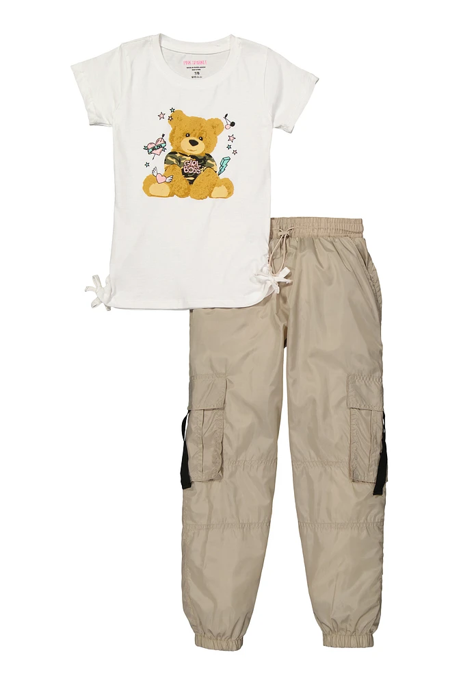 Girls Girl Boss Graphic Tee and Cargo Joggers, Khaki, Size 7-8