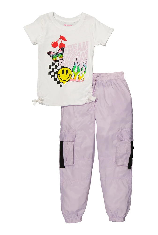 Girls Dream Graphic Top and Nylon Cargo Joggers, Multi, Size 14-16