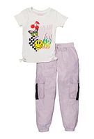 Girls Dream Graphic Top and Nylon Cargo Joggers, Multi, Size 10-12