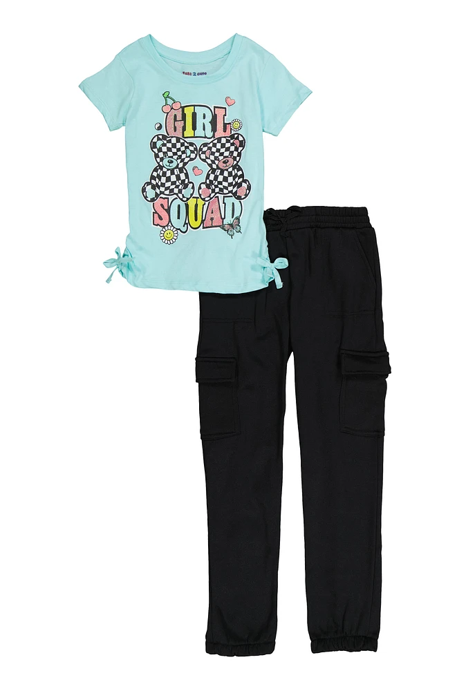 Girls Girl Squad Tee and Cargo Sweatpants, Blue, Size 14-16