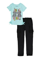 Girls Girl Squad Tee and Cargo Sweatpants, Blue, Size 14-16