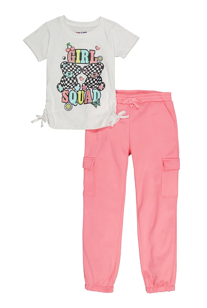 Girls Girl Squad Tee and Cargo Sweatpants, Pink, Size 7-8