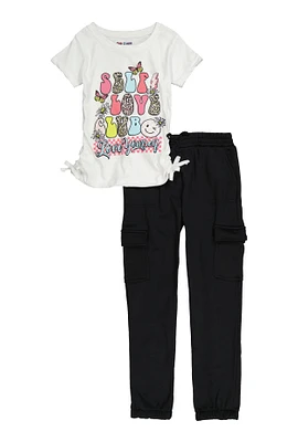 Girls Self Love Club Tee and Cargo Sweatpants, Multi, Size 10-12