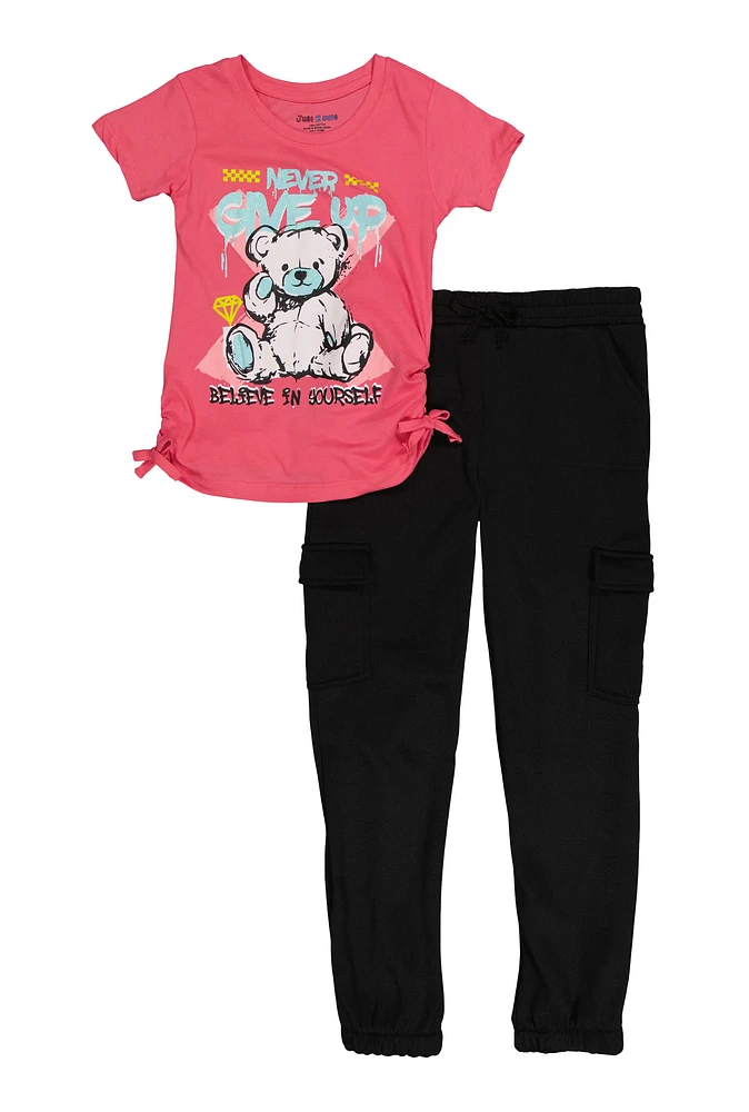 Girls Never Give Up Tee and Cargo Sweatpants, Pink, Size 10-12