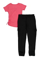 Girls Never Give Up Tee and Cargo Sweatpants, Pink, Size 10-12