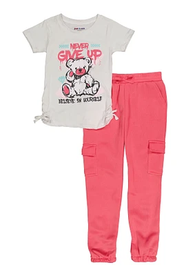 Girls Never Give Up Tee and Cargo Sweatpants, Pink, Size 7-8