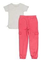 Girls Never Give Up Tee and Cargo Sweatpants, Pink,