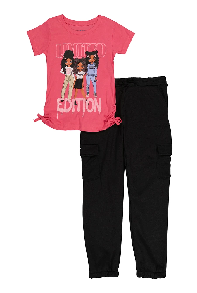 Girls Limited Edition Graphic Tee and Cargo Sweatpants, Pink, Size 7-8