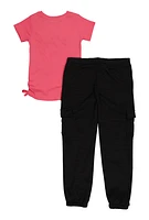 Girls Limited Edition Graphic Tee and Cargo Sweatpants, Pink, Size 7-8