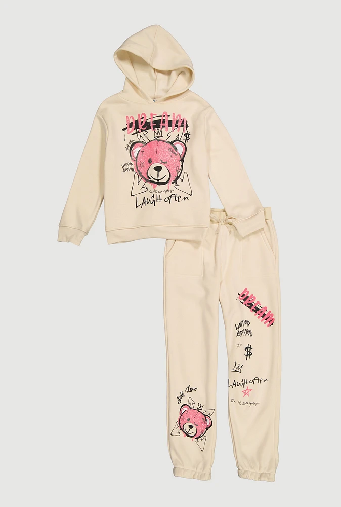 Girls Dream Bear Graphic Hoodie and Sweatpants, 14-16