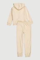 Girls Dream Bear Graphic Hoodie and Sweatpants, Beige, Size 7-8