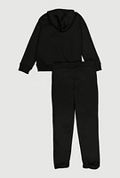 Girls Keep Dreaming Bear Graphic Sweatshirt and Sweatpants, Black, Size 10-12