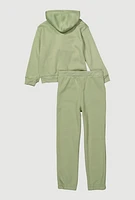 Girls Bear Hoodie and Sweatpants, Green, Size 7-8