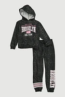 Girls Brooklyn Graphic Hoodie and Sweatpants, Black, Size 7-8