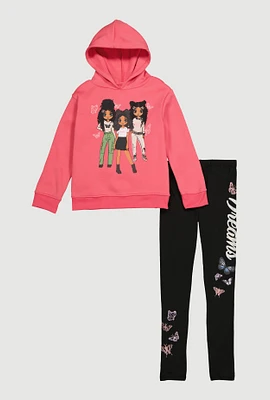 Girls Dreams Butterfly Graphic Sweatshirt and Leggings, Pink, Size 10-12