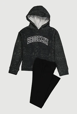 Girls Acid Wash Brooklyn Sweatshirt and Leggings, Black, Size 10-12