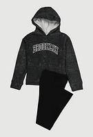 Girls Acid Wash Brooklyn Sweatshirt and Leggings, Black, Size 10-12