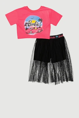 Little Girls Barbie Graphic Tee and Tutu Skort, Pink, Size 4