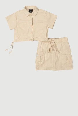 Little Girls Button Front Shirt and Cargo Skirt,