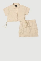Little Girls Button Front Shirt and Cargo Skirt,
