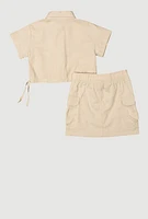 Little Girls Button Front Shirt and Cargo Skirt,