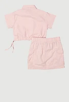 Little Girls Button Front Shirt and Cargo Skirt, Pink, Size 5-6
