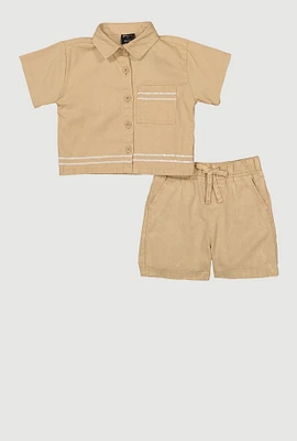 Little Girls Sequin Trim Button Front Shirt and Shorts, 6X