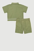 Little Girls Sequin Trim Button Front Shirt and Shorts, Green,
