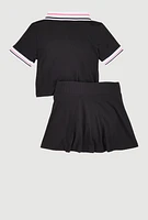 Little Girls B Initial Butterfly Graphic Polo Shirt and Skort, Black, Size 4