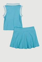 Little Girls Chenille Initial A Patch Polo Tee and Skort,