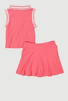 Little Girls Chenille Initial A Patch Polo Tee and Skort, Pink, Size 6X