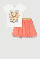 Little Girls One Of A Kind Graphic Tee and Tutu Skirt, Multi,