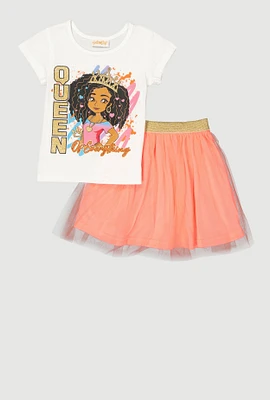 Little Girls Queen of Everything Graphic Tee and Tutu Skirt, Multi, Size 4