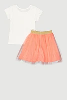 Little Girls Queen of Everything Graphic Tee and Tutu Skirt, Multi, Size 5-6