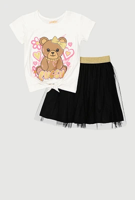 Little Girls Queen Bear Graphic Tee and Tutu Skirt, Multi, Size 5-6