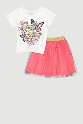 Little Girls Love Wins Butterfly Tee and Tutu Skirt, Pink, Size 4