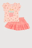 Little Girls Sweet Fruit Graphic Print Top and Skort, Orange, Size 5-6
