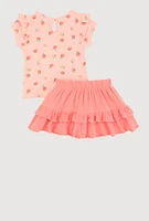 Little Girls Sweet Fruit Graphic Print Top and Skort, Orange, Size 5-6