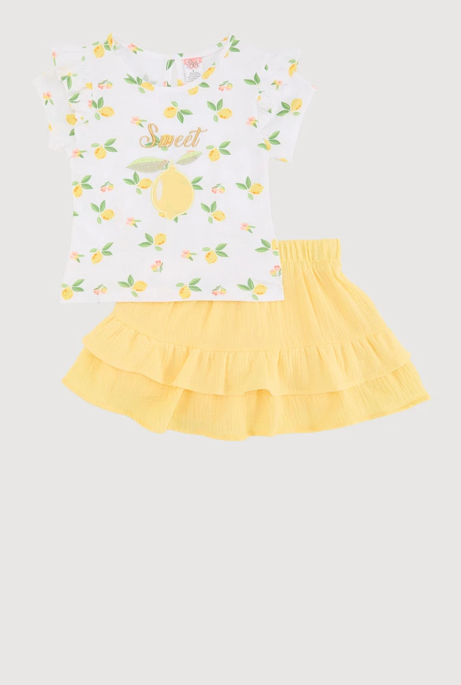 Little Girls Sweet Fruit Graphic Print Top and Skort, Multi, Size 6X