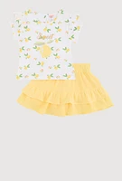 Little Girls Sweet Fruit Graphic Print Top and Skort, Multi, Size 6X