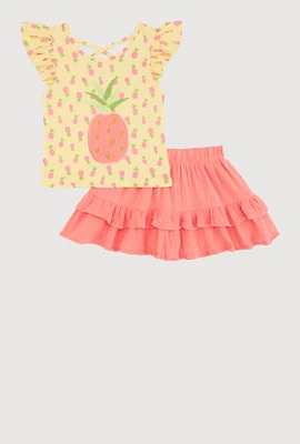 Little Girls Pineapple Graphic Print Top and Skort, Multi, Size 5-6