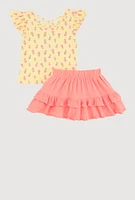 Little Girls Pineapple Graphic Print Top and Skort, Multi, Size 5-6